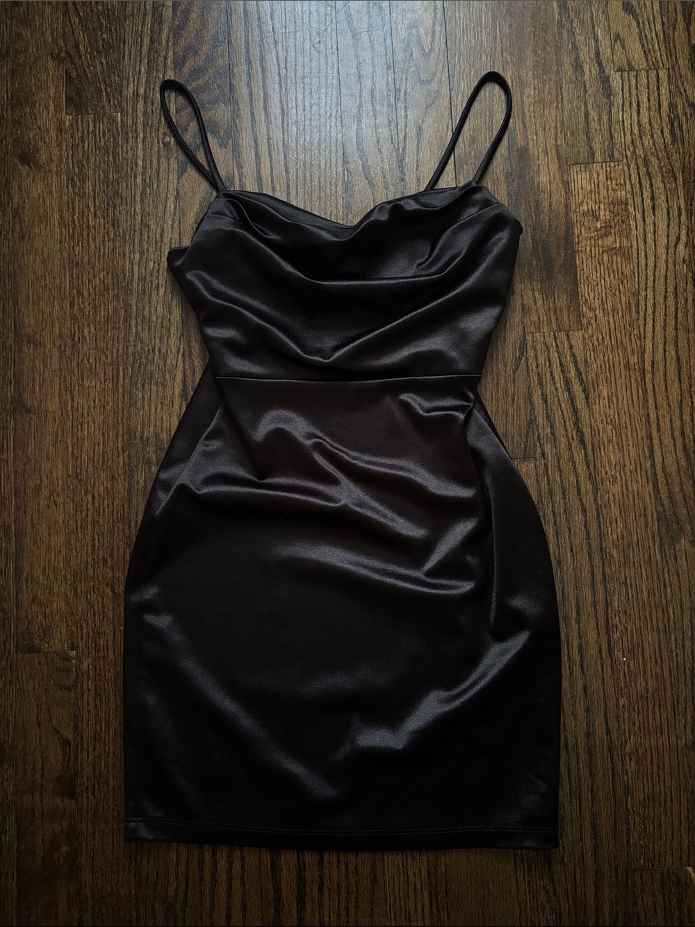 Windsor Black Satin Cowl Neck Mini Dress